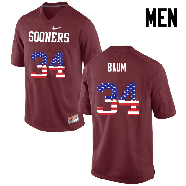 Oklahoma Sooners #34 Tanner Baum College Football USA Flag Fashion Jerseys-Crimson